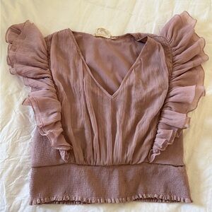 Ruffled V-Neck Blouse in Dusty Mauve